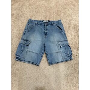 Vintage PLUGG Men's Baggy Denim Cargo Jorts Size 36 Skater Grunge Y2K